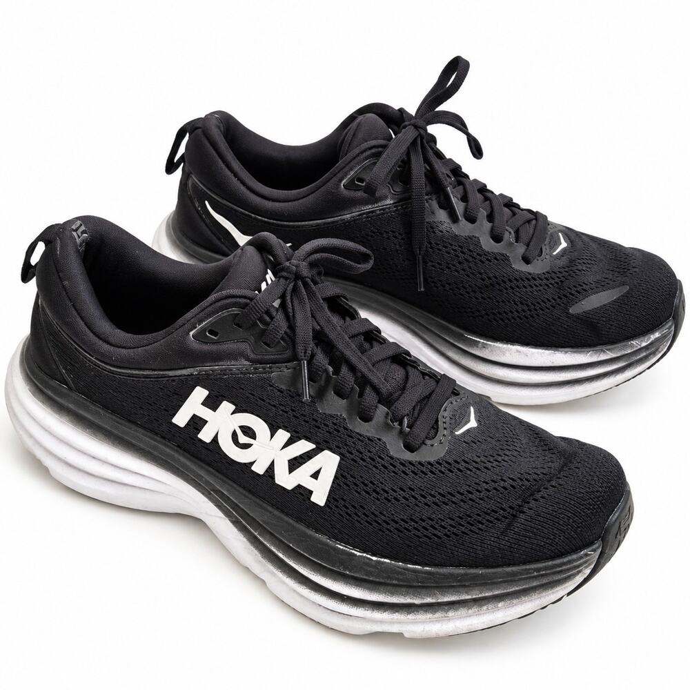 Hoka One One Bondi Womans 9.5 Black White Shoe Sneaker Athletic Running Mens 8
